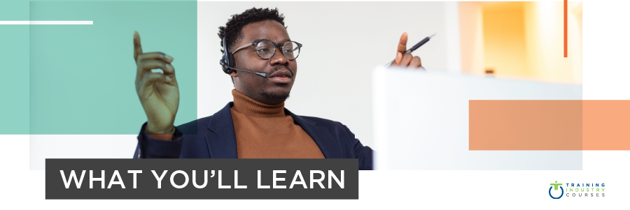 Managing remote learning what you'll learn image with professional on a headset guiding a virtual meeting